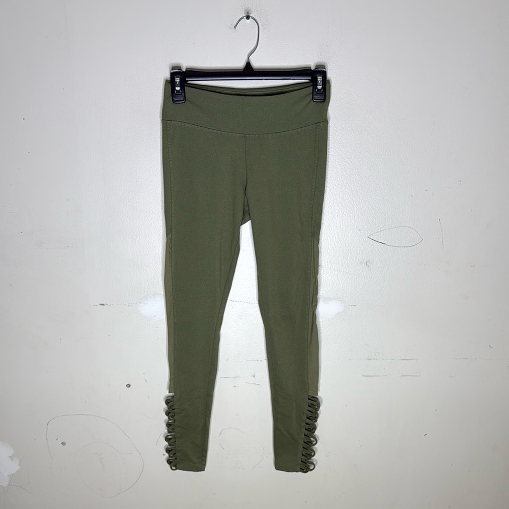 Balance Collection Sage Green Sheer and Criss Cross Detail Leggings Size Small